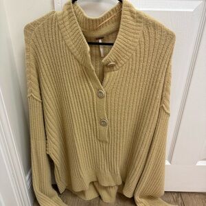 Free People Tan Cocoa rib Henley sweater